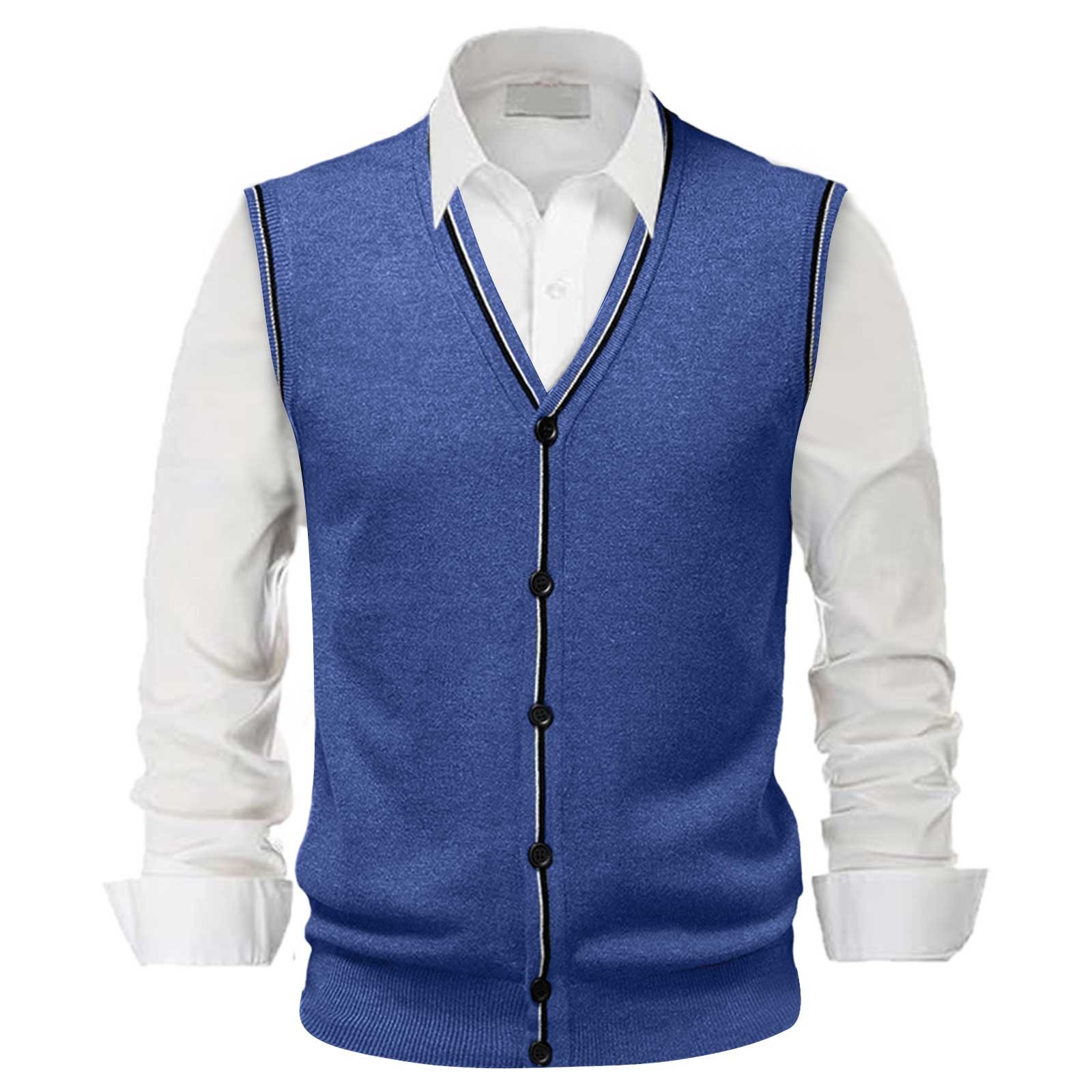 thumbnail image 2 of Chaleco de lana con cuello en V y hebilla para hombre - Color liso, sin cuello, ideal para citas o trabajo - Para todas las estaciones (M-XXXL), 2 of 8